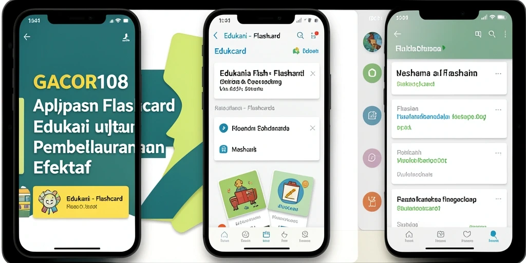 Antarmuka aplikasi GACOR108 menunjukkan berbagai pilihan flashcard edukasi.
