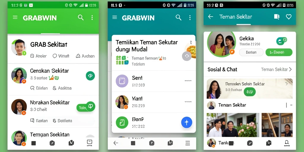 Antarmuka aplikasi GRABWIN untuk menemukan teman sekitar.