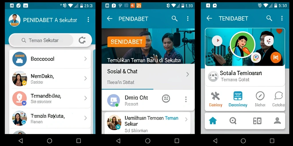 Antarmuka PENIDABET yang menampilkan fitur pencarian teman sekitar.